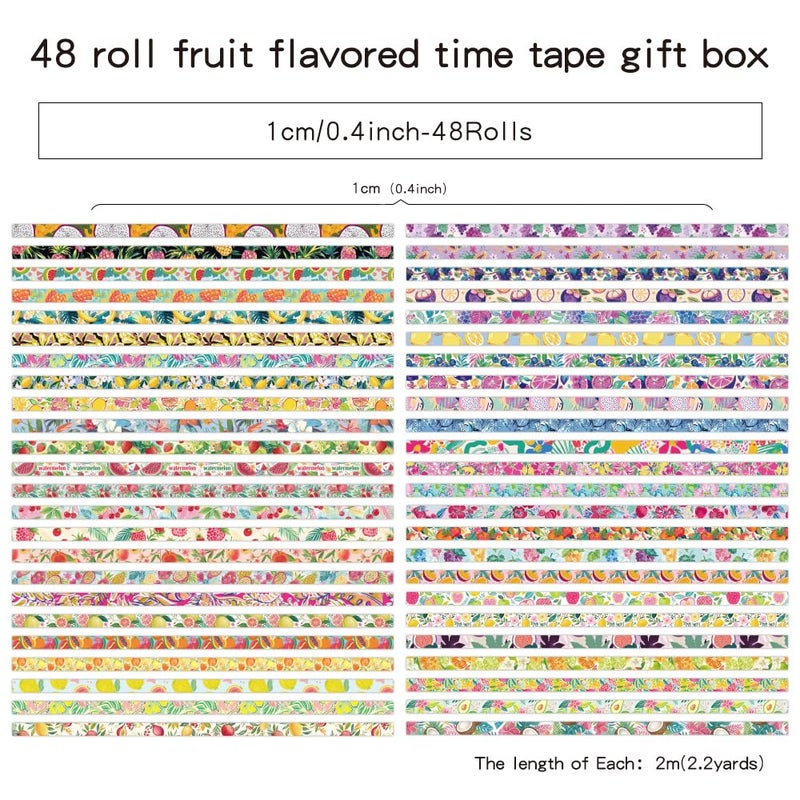 icceemee 48 Rolls Fruit Theme Washi Tape Set, Writable Decorative Tapes for Scrapbooking, Junk Journal Supplies, Bullet Journaling, 0.39"x79" per Roll - Image 2